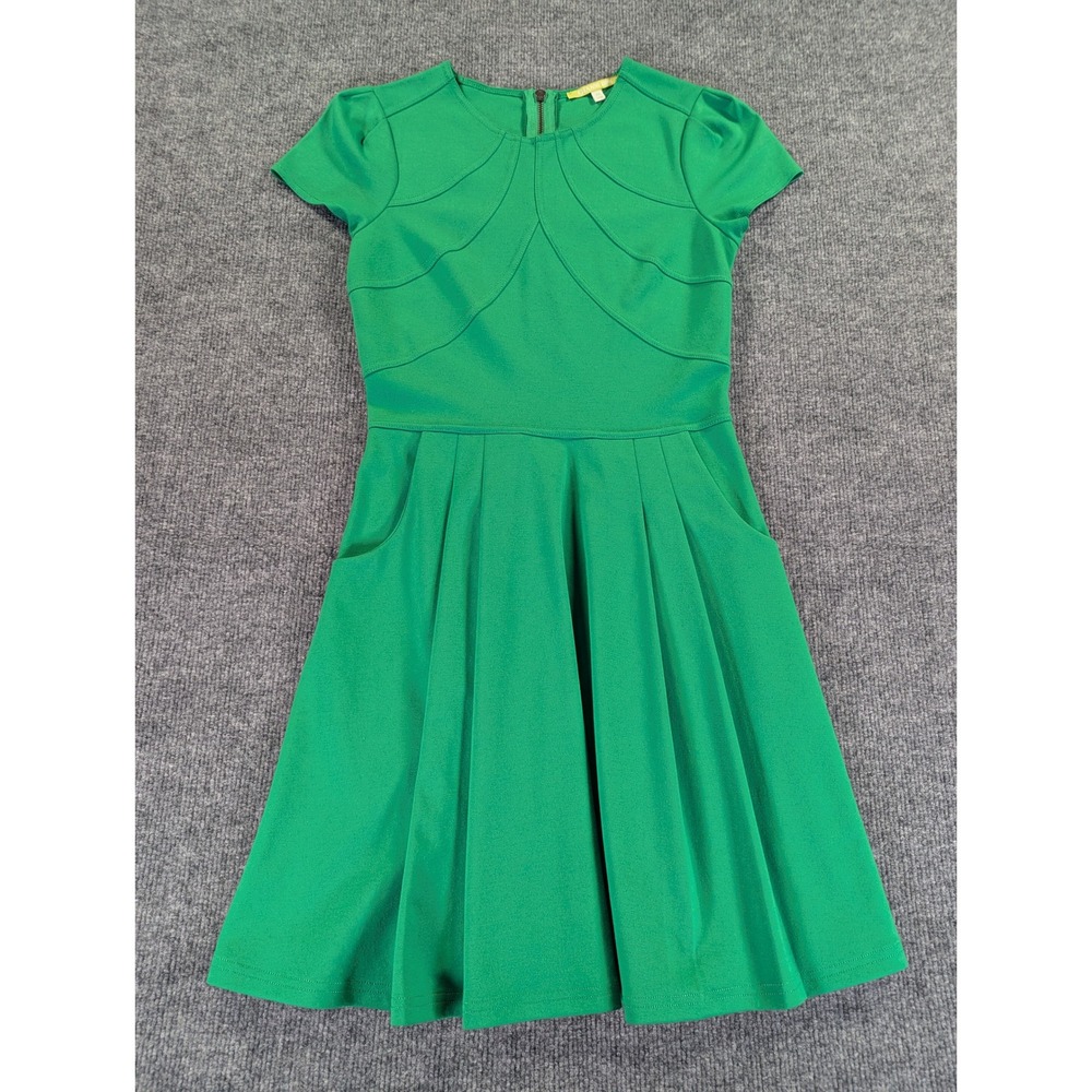 Gianni Bini Green Fit and Flare Pleated Pocket Dress XS Short Sleeve Stitched